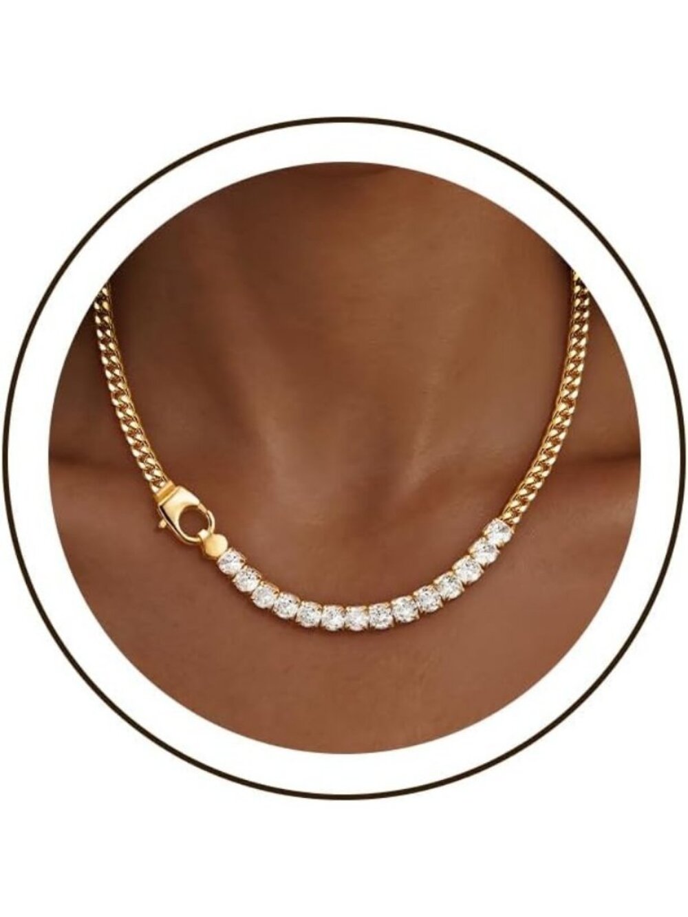 Women's Gold-Chunky Chain Tennis Necklace Cuban Choker Love Chain Jewelry
